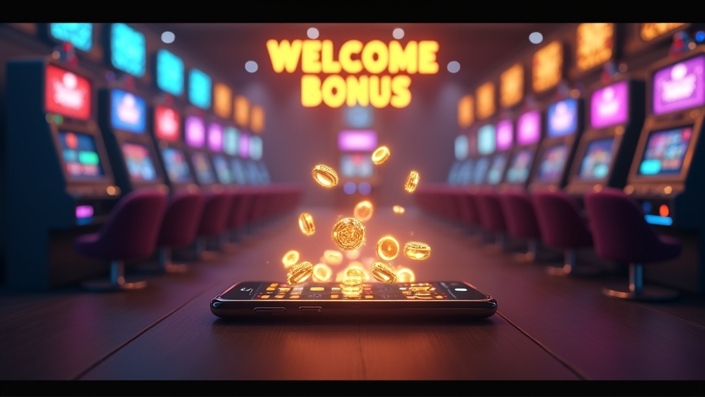 Écran de free spins et ambiance de bienvenue dans un casino sombre
