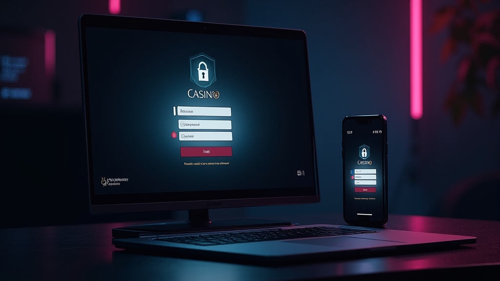 Écran de connexion casino sur ordinateur et mobile avec ambiance sombre