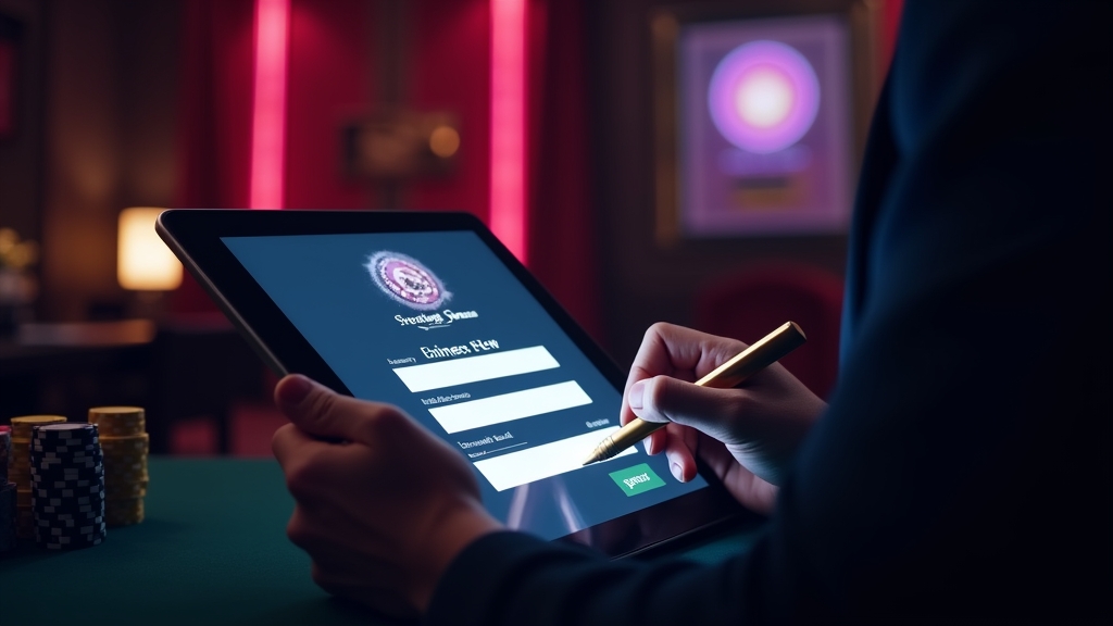 Formulaire d’inscription casino sur tablette dans une ambiance sombre