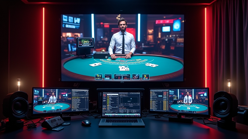 Écran de streaming live avec table de casino et indicateurs de fluidité